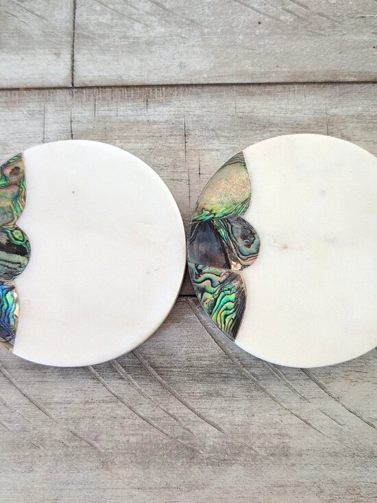Anthropologie Other - Anthropologie 2 Marble Coasters Mother Of Pearl Abalone Shell Ramona Replacement